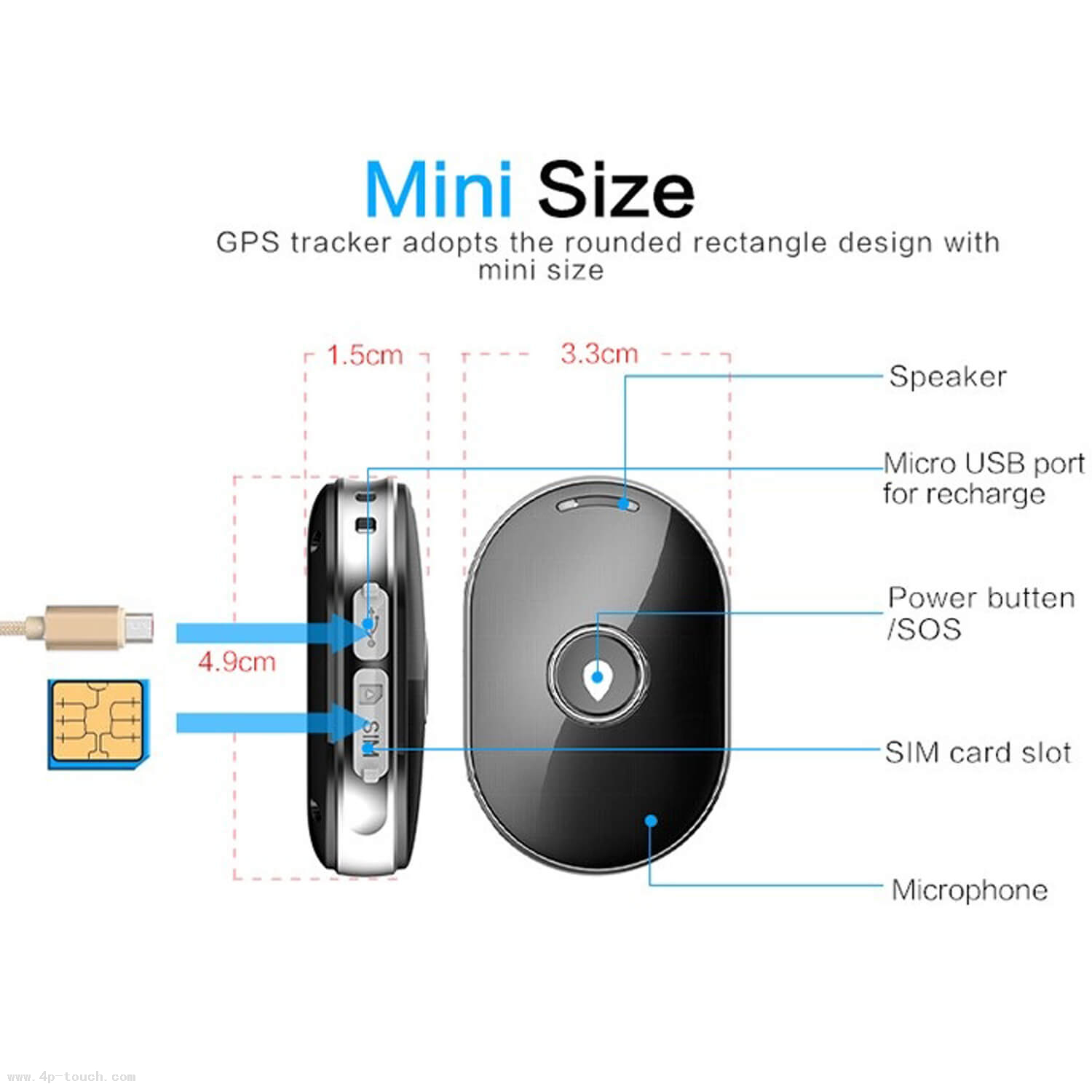 Quality Waterproof 2G Mini Cats Dogs Pets GPS Tracker with Geo-fence PM01
