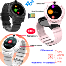 China manufacturer IP67 waterproof 4G WIFI Kids security Smart GPS Watch Tracker with 360 degree rotation Dual camera for Free Global Video call D40U