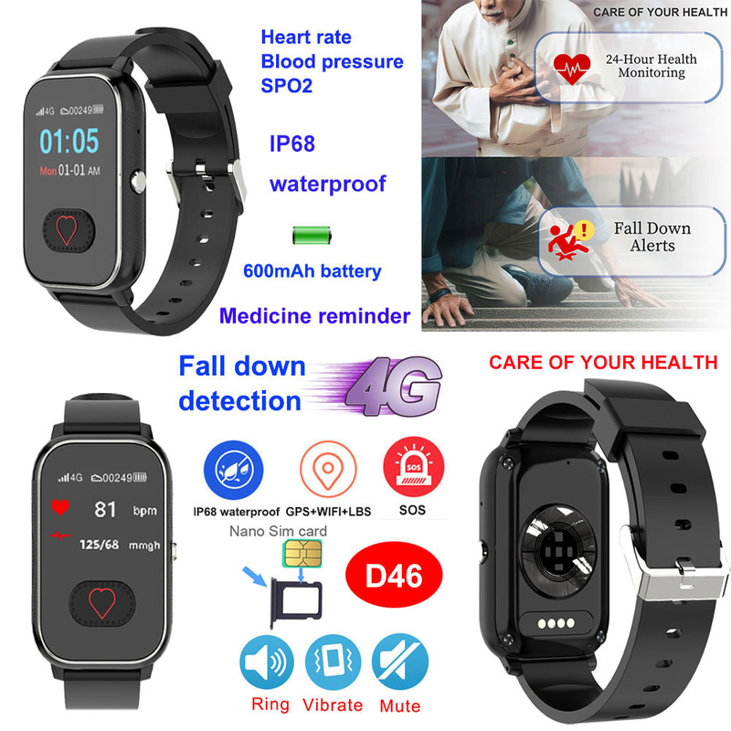 IP68 waterproof Senior healthcare 4G slim design GPS watch Tracker D46