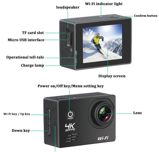 IP68 waterproof wifi sport camera with 170 degree wide-angle 6 glass lens