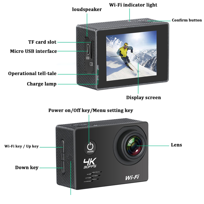 IP68 waterproof wifi sport camera with 170 degree wide-angle 6 glass lens SP02