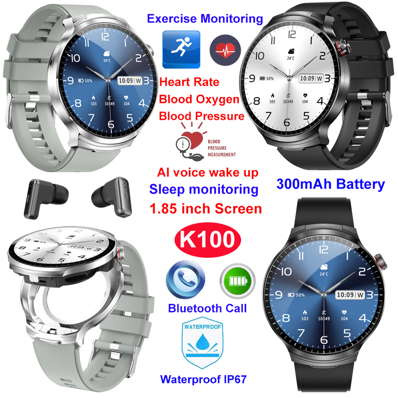  IP67 waterproof fashion smart bluetooth earbuds wristband K100