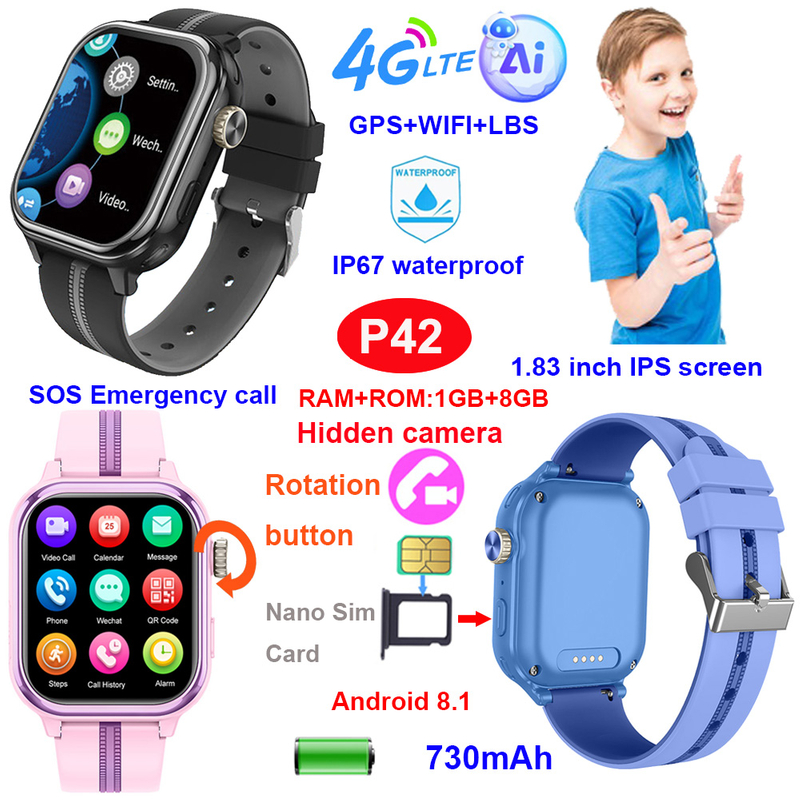 4G Children GPS tracker AI watch with hidden camera P42