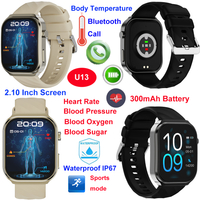 Fashion smart bluetooth watch with HR BP SPO2 blood sugar monitor U13