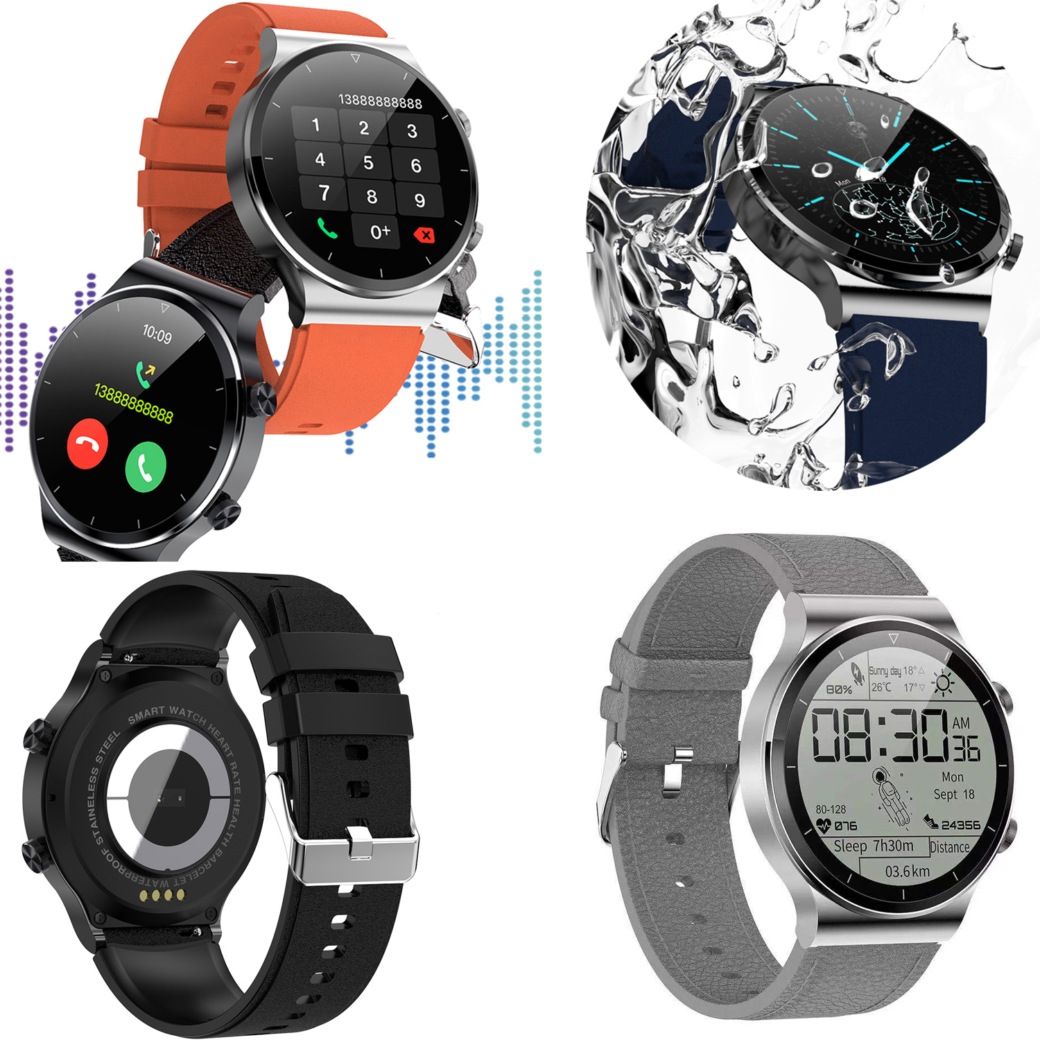 Full Touch Screen Bt Call Heart Rate Monitor Sport Smart Watch