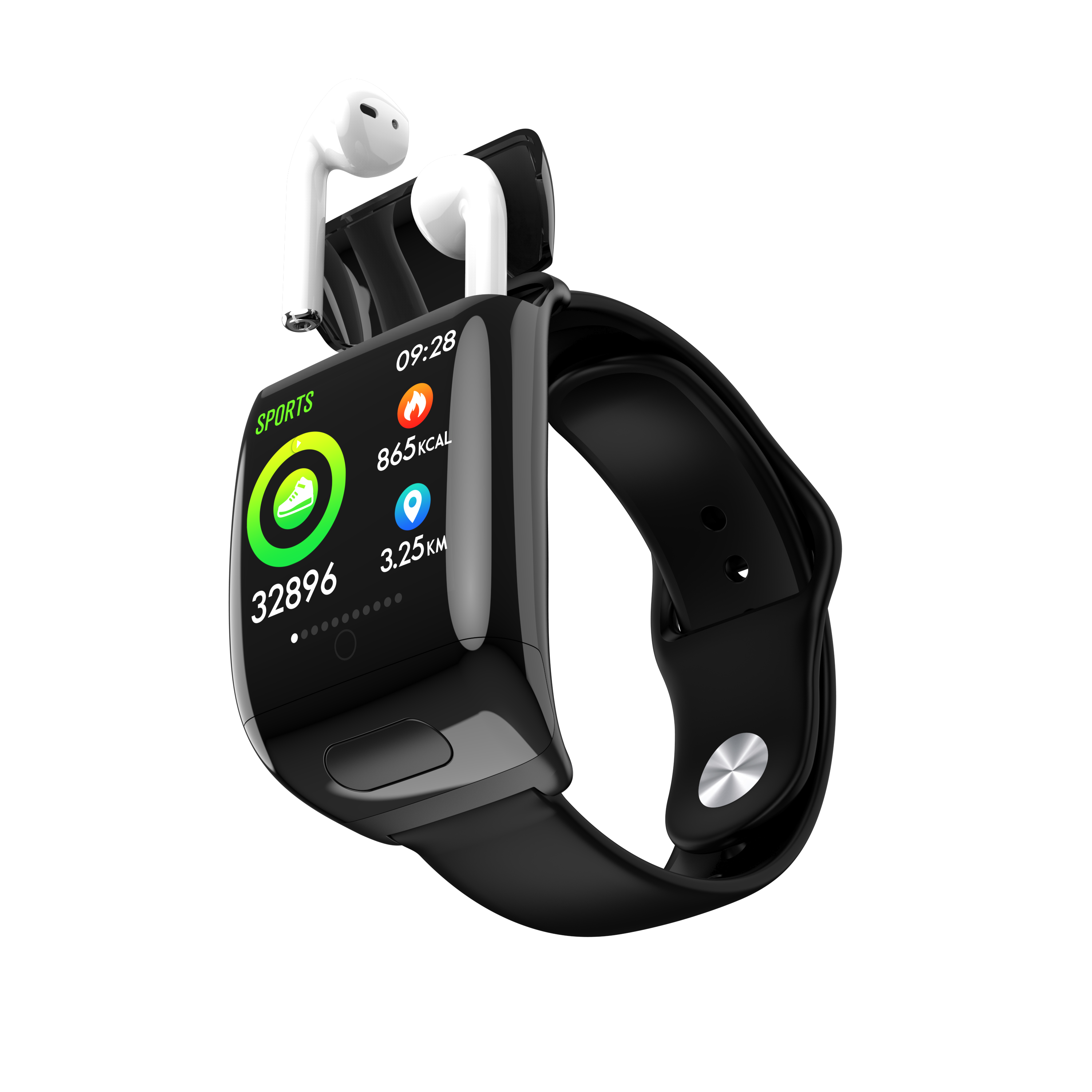 New Heart Rate 2 in 1 Sport Smart Watch with Bt Earphone 