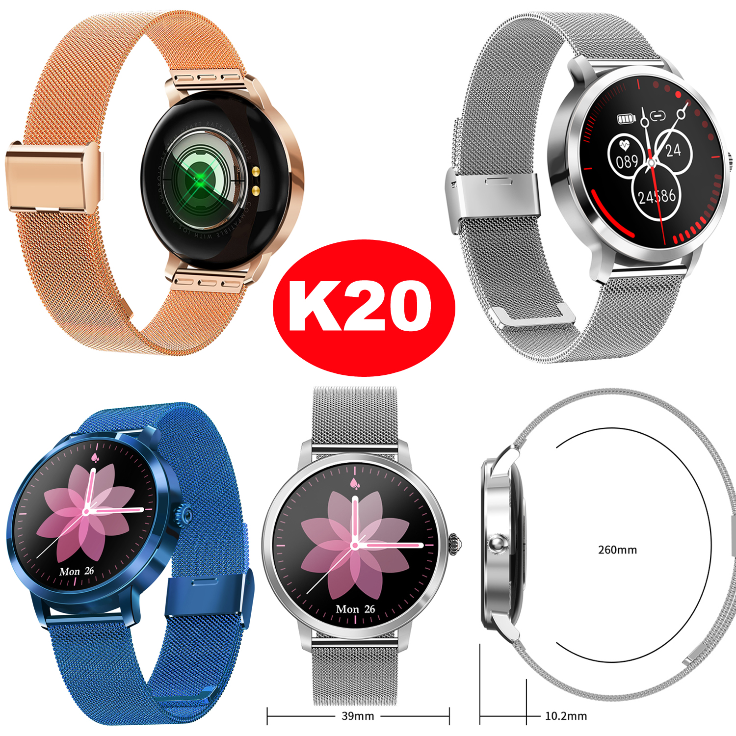 2021 New Bluetooth 5.0 Smart bracelet watch with Heart rate Blood pressure Monitor K20