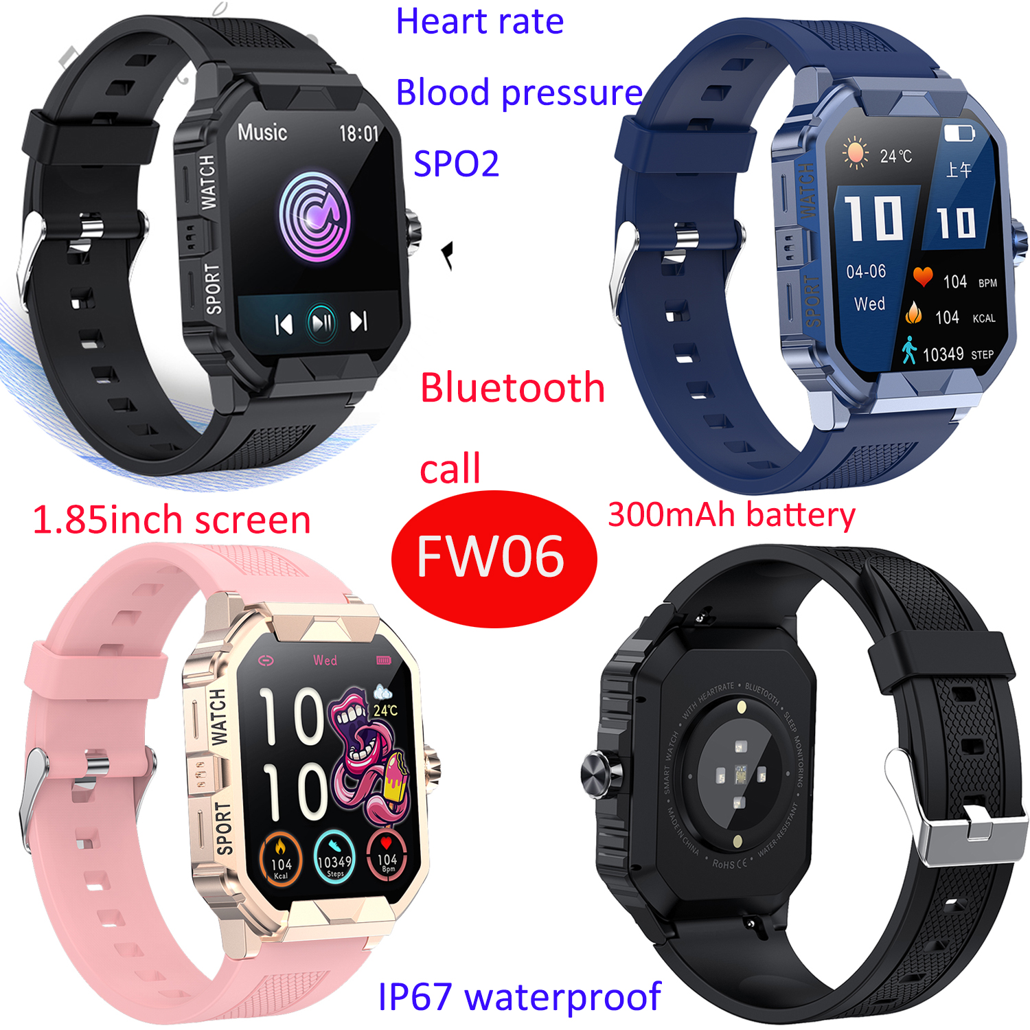 BT Call Smart Watch with heart rate blood pressure SPO2 