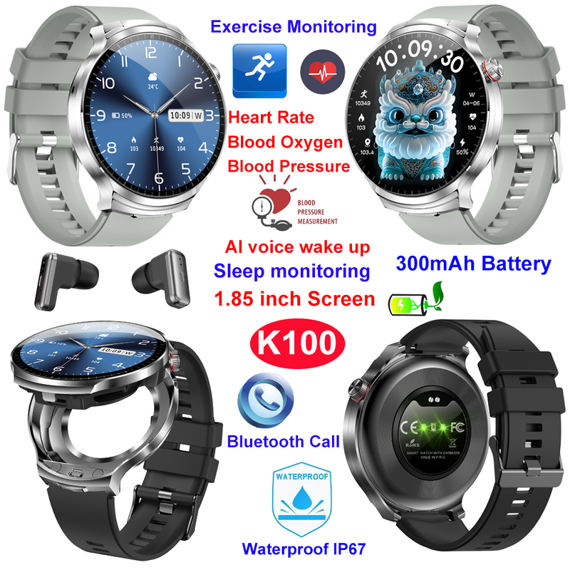 IP67 waterproof smart BT earbuds bracelet with health monitoring K100