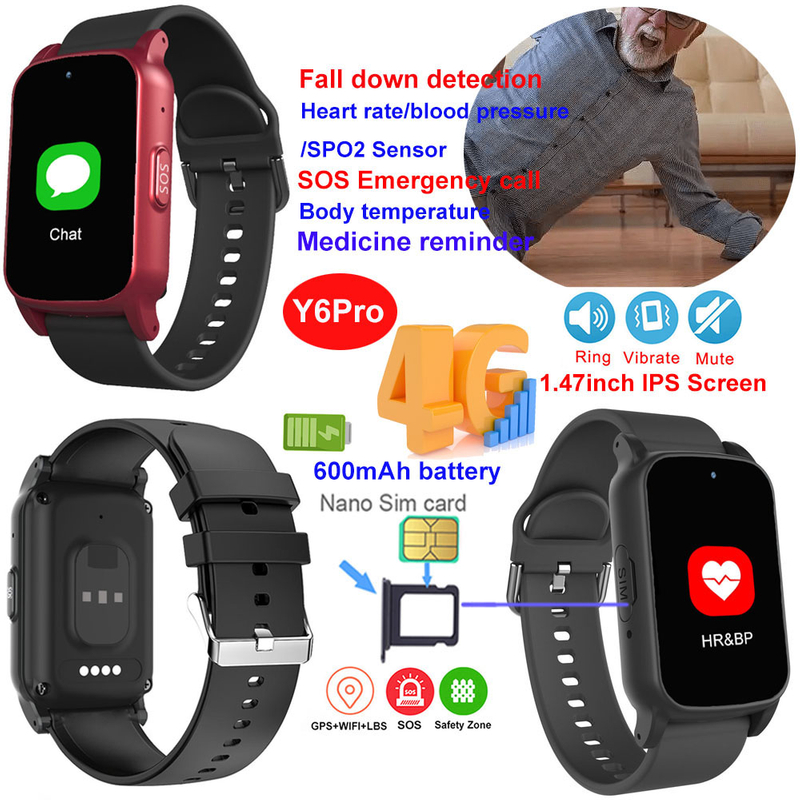 4G Elderly healthcare smart GPS tracker watch with fall down alert Y6Pro