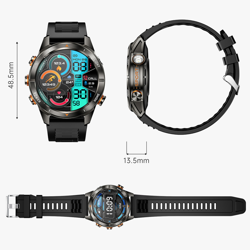 IPX8-3ATM waterproof bluetooth smart watch with sport modes monitoring KT80
