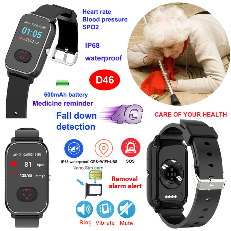 4G tiny Elderly GPS Tracker watch with Fall down alert D46