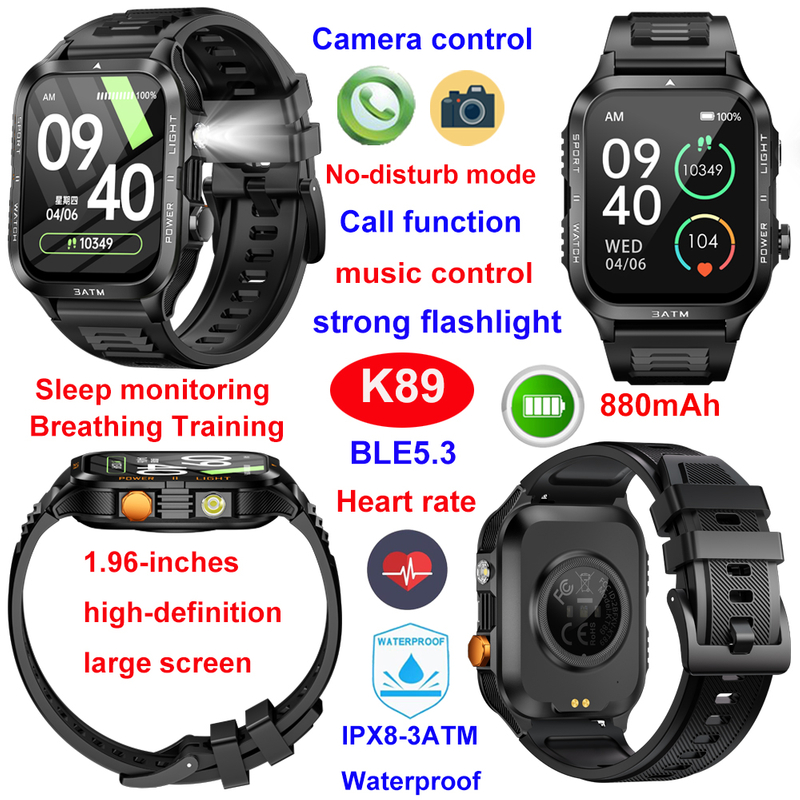 3ATM water resistance smart BT watch with HR breath training K89