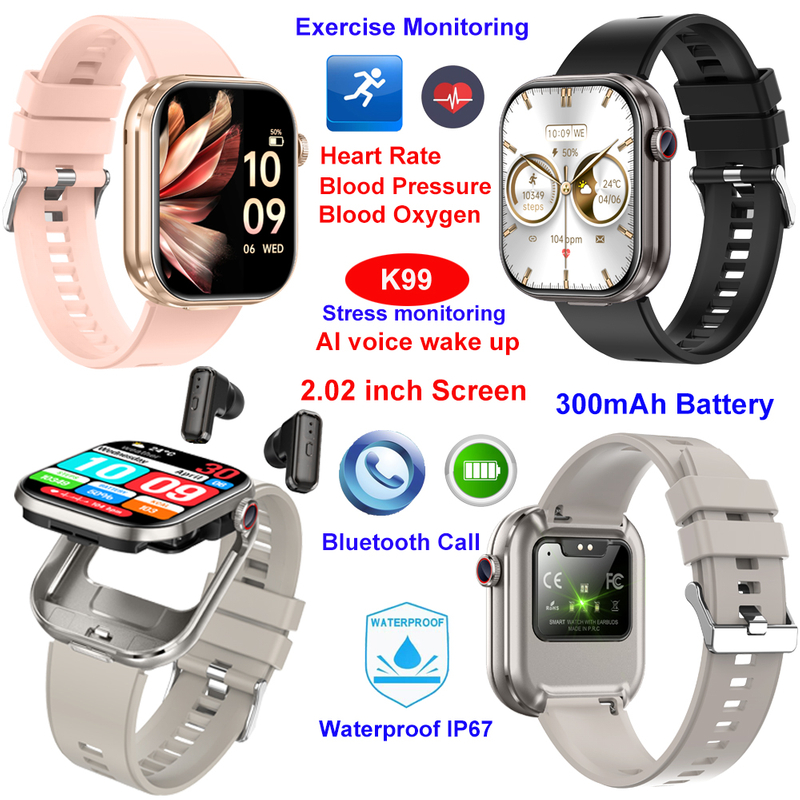  IP67 waterproof intelligent smart bluetooth earbuds wristband K99
