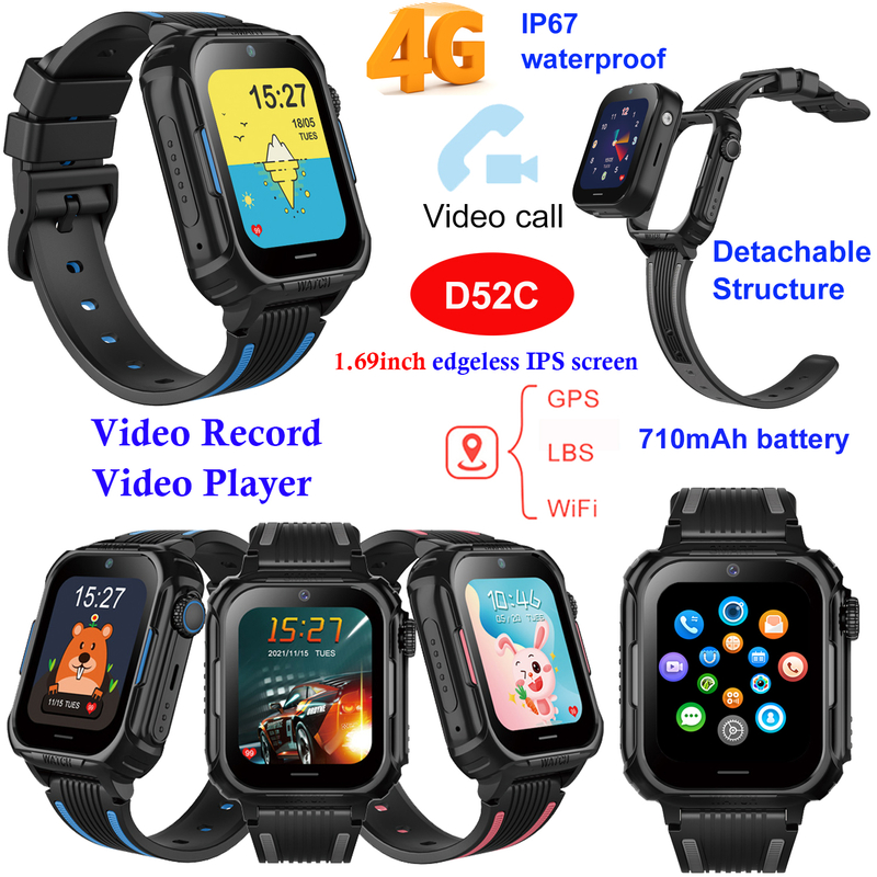 Detachable 4G smart kids GPS watch with sport mode D52C