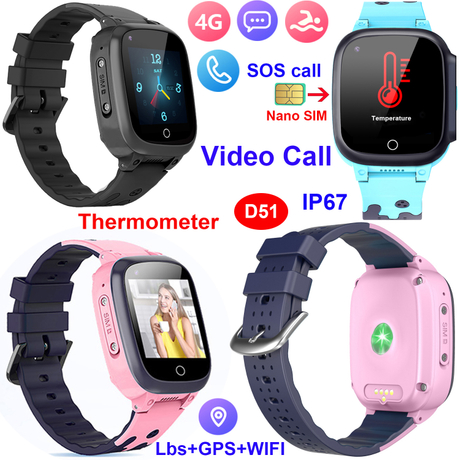 4G Body Temperature Waterproof Watch Smart Kids GPS Tracker D51 - Buy ...