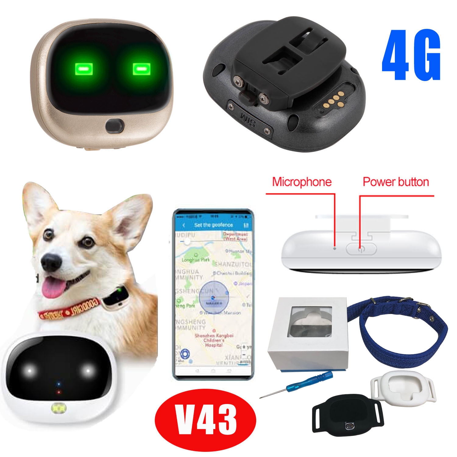 Waterproof 4G Pets GPS Tracking Device for Dogs Safety V43