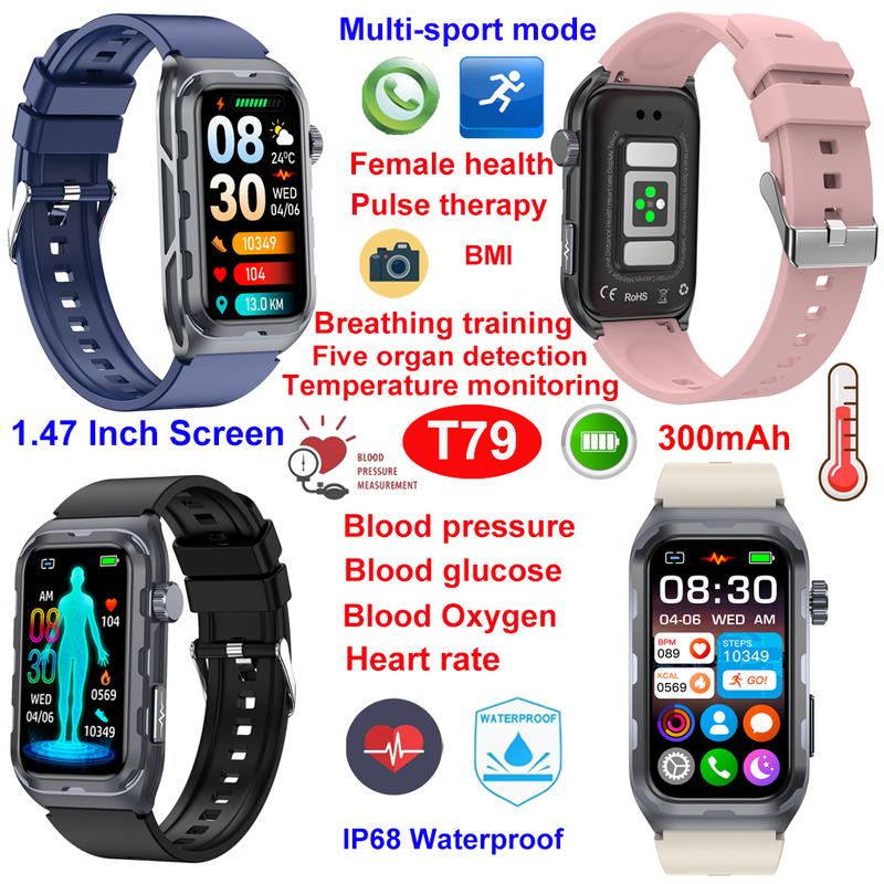 The latest IP68 waterproof mobile smart watch for healthcare monitoring T79