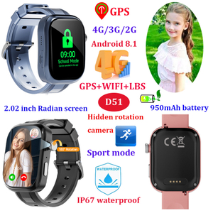 4G radian screen kids gps tracker with hidden rotation camera D51