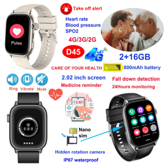 4G Senior GPS Phone Watch with Health Monitoring Blood Pressure SpO2 Removal Alert SOS Button D45