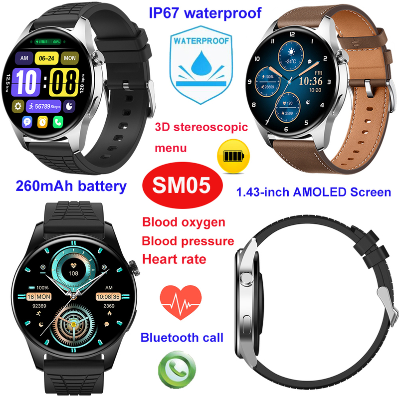 IP67 waterproof smart bluetooth bracelet with HR BP SPO2 SM05