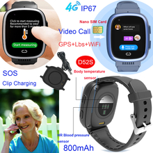 4G waterproof New launched Elderly Fitness Heart Rate blood pressure Safety Personal GPS Tracker Watch with Video Call Thermometer D52S