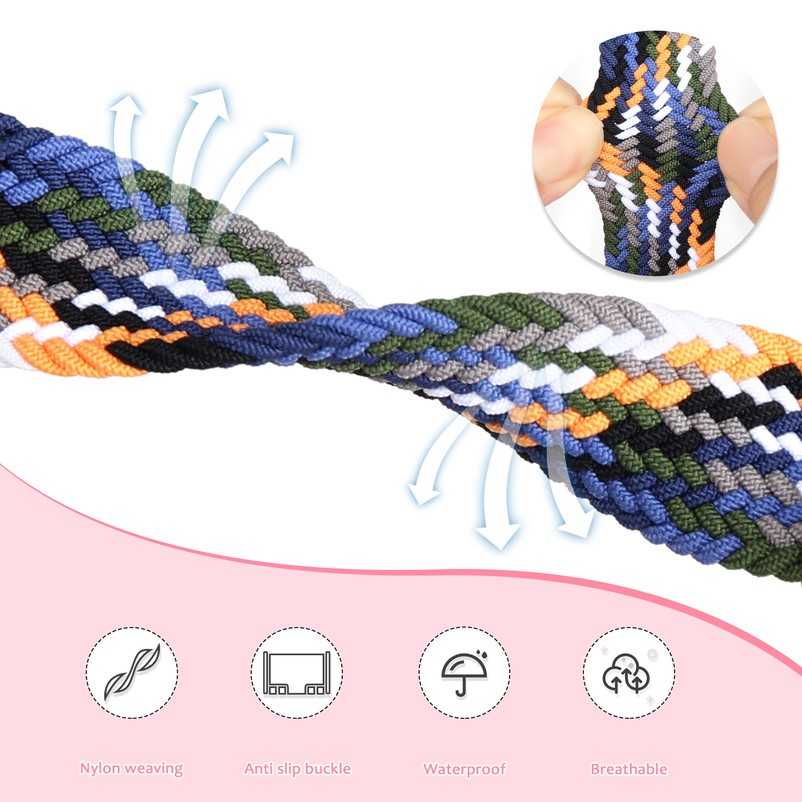 Fashion colorful Nylon woven Watch Band with Magnetic Clasp for kids elderly GPS tracker watch NS03