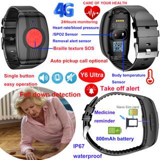 4G thermometer Elderly GPS Tracker bracelet with Fall down alert Y6Ultra