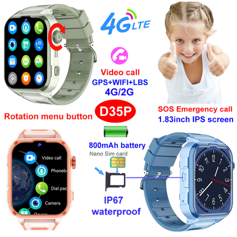 4G IP67 waterproof child smart GPS tracker watch with video call D35P