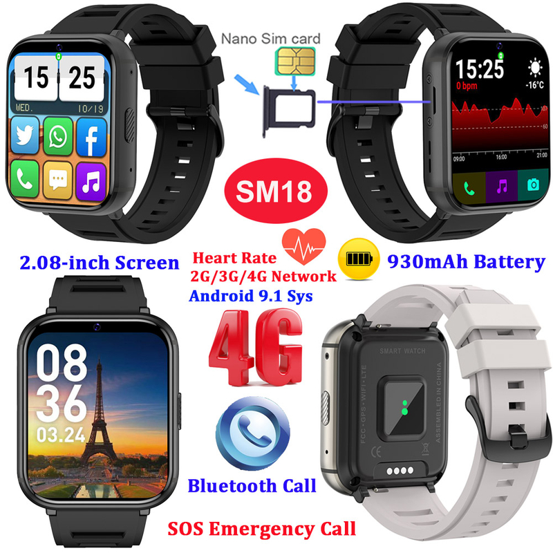  4G Android 9.1 smart bluetooth wristband with SOS emergency call SM18