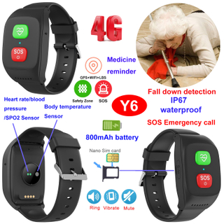 4G IP67 waterproof HR BP SPO2 senior healthcare GPS tracker Y6