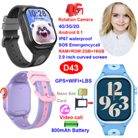 4G kids GPS tracker watch with HD camera and curved screen D43