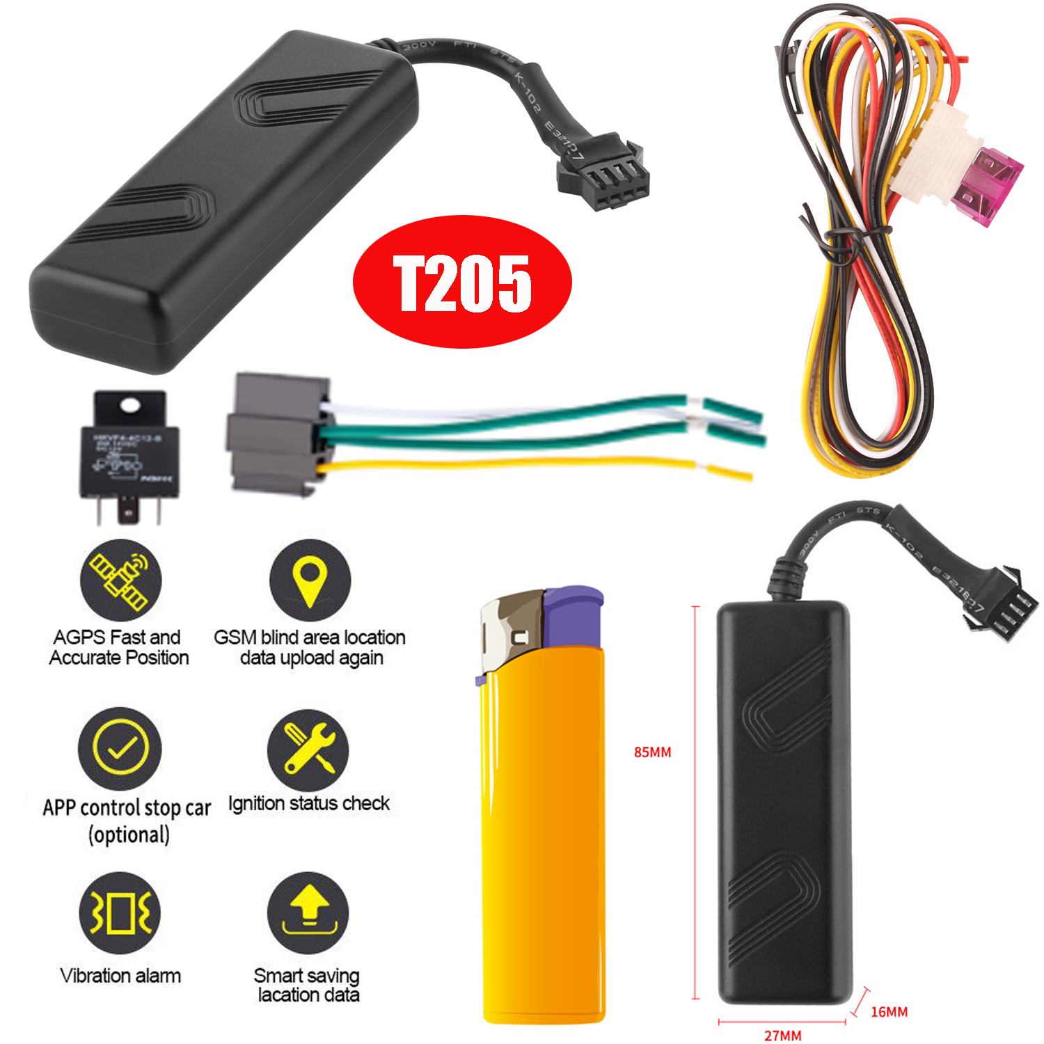 GSM Car Automotive Vehicle Tracker GPS with Cut off Engine T205