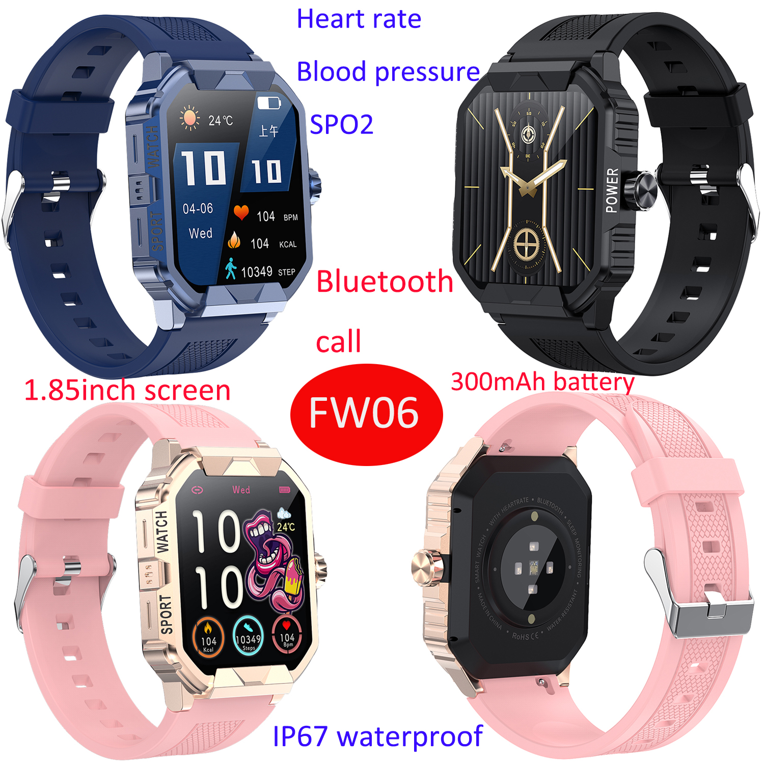BT call Smart Watch bracelet with HR BP SPO2 