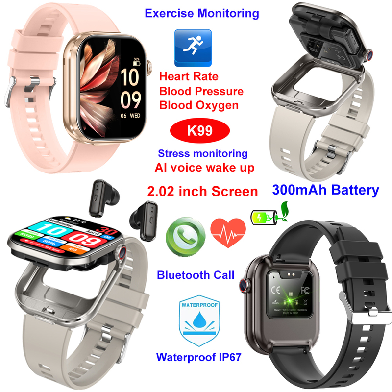  IP67 waterproof smart bluetooth watch with earbuds K99