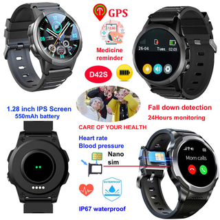 4G IP67 waterproof senior smart watch tracker GPS with SOS call alerts D42S