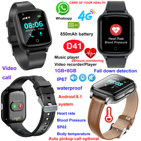 LTE Android 8.1 Fall Down Alert Elderly GPS Watch Tracker D41
