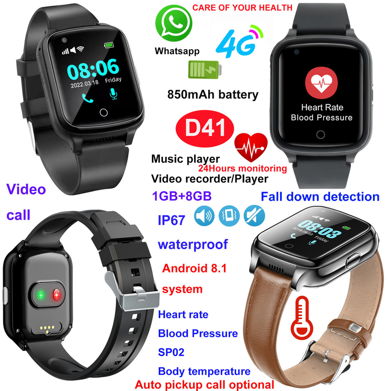LTE Android 8.1 Fall Down Alert Elderly GPS Watch Tracker D41