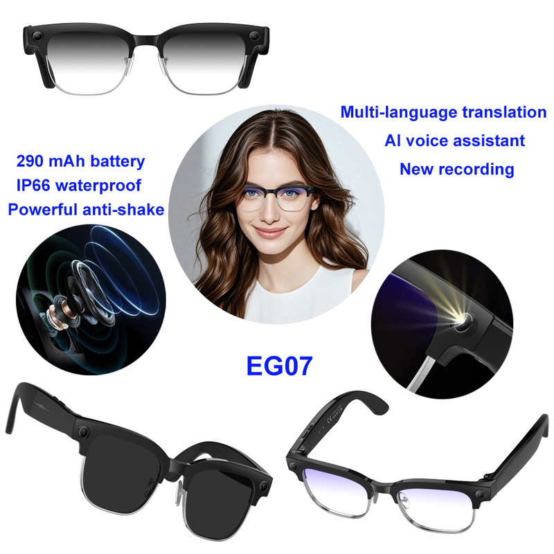 AI voice assistant smart camera eyeglasses with powerful anti-shake EG07