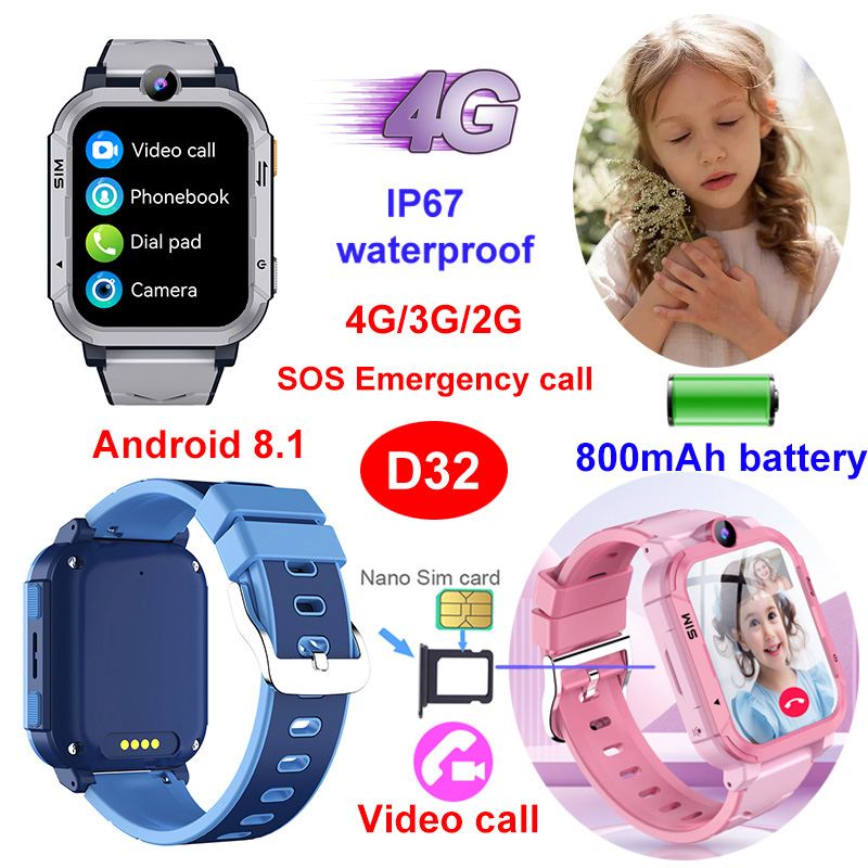 Large screen waterproof 4G Child smart GPS tracker D32
