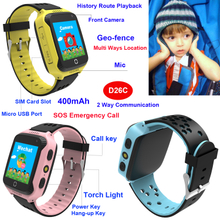 China factory hot selling safety security Kids Children GPS Tracker watch with Camera and Torch light (D26C)