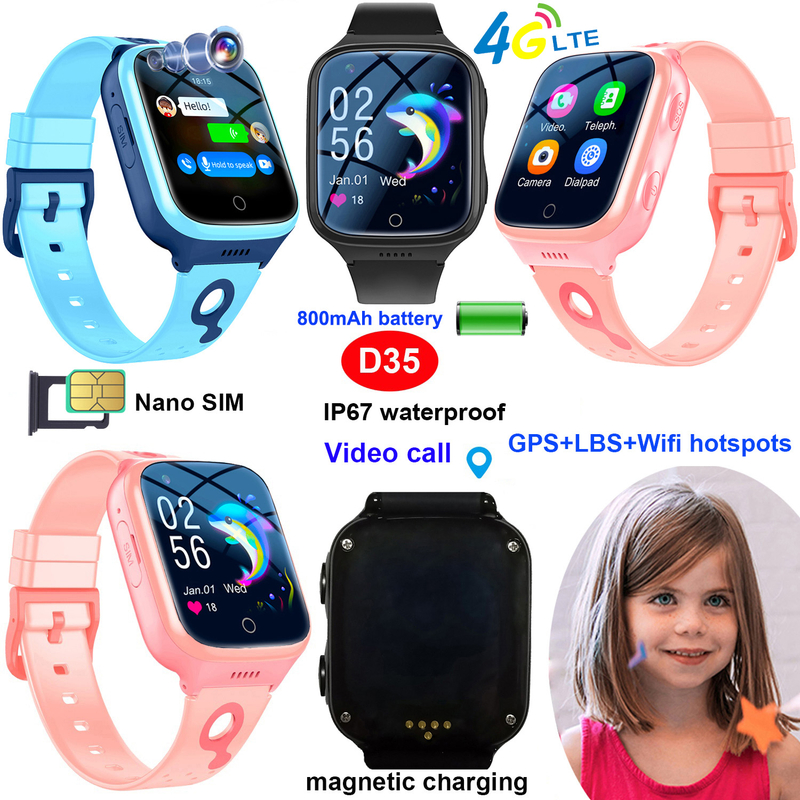 LTE Waterproof Child GPS Tracker Watch with long working hours D35 