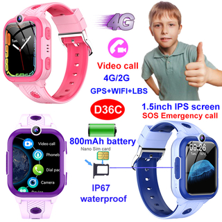 4G IP67 waterproof long battery life kids GPS watch tracker D36C