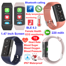IP67 waterproof smart BT bracelet with HR BP BG monitoring T8