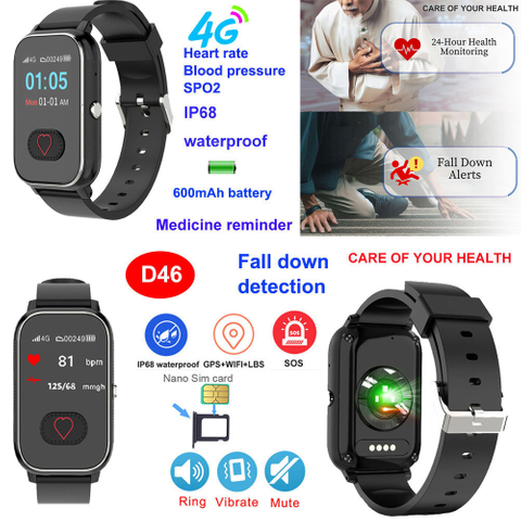Senior healthcare 4G slim design GPS watch Tracker D46