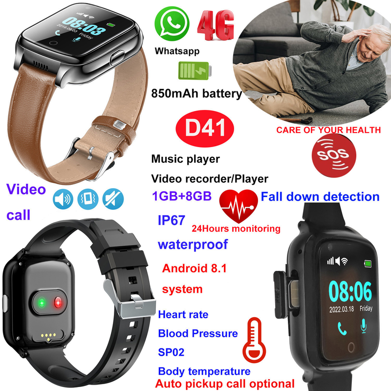4G Waterproof body temperature senior healthcare GPS Tracker Watch D41