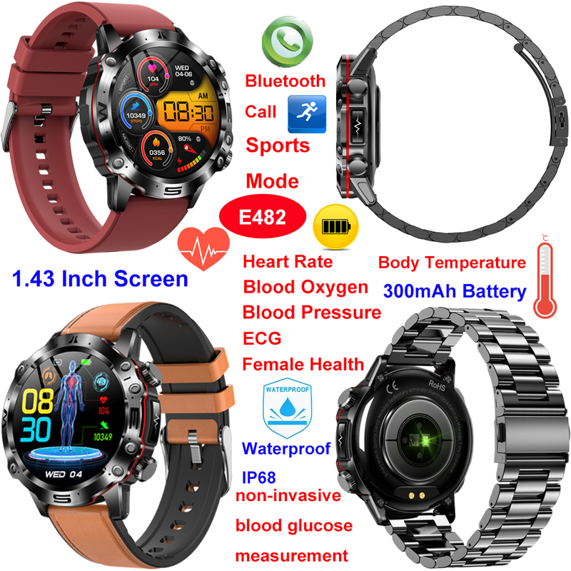 IP68 waterproof smart bluetooth watch with HR BP SPO2 monitor E482