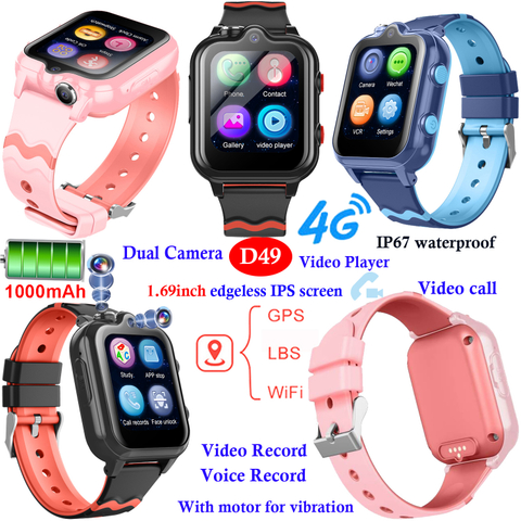 Top Quality 4G waterproof Kids GPS Security Watch with Video Player D49