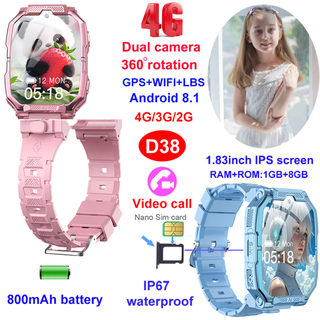 4G IP67 waterproof wearable safety kids smart GPS watch D38