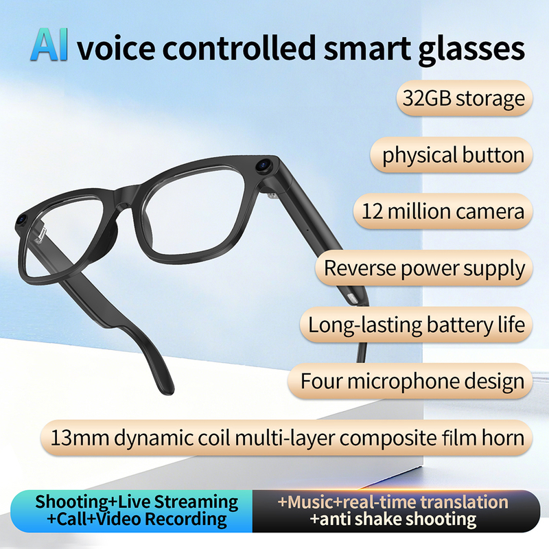 AI voice assistant smart camera eyeglasses anti-shake EG08